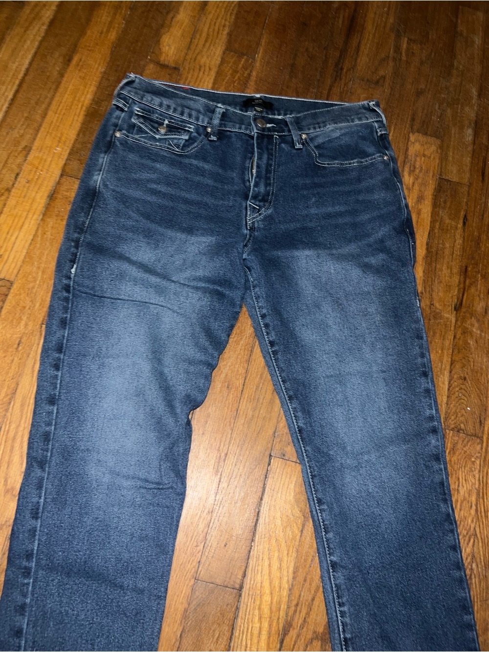 True Religion Geno Big T Flap Relaxed Slim Jeans Mens 34x30 Med Wash Blue Denim